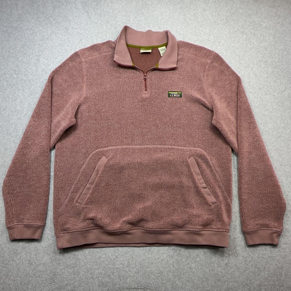 LL Bean Tumbled Sherpa Pullover Mens Large Pink 1/4 Zip Fleece Outdoor Casual